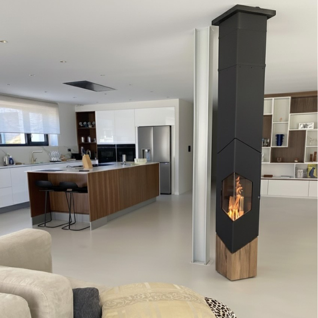 Flamaquartz Acier + socle chêne Finoptim